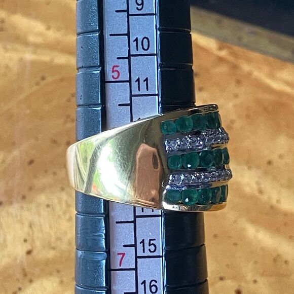 Natural Zambian Emerald Sterling Silver Yellow Gold Vermeil Ring Size 6 - Picture 7 of 8